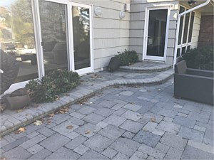 2 patio doors connected stoop step steps bullnose gray random design pavers